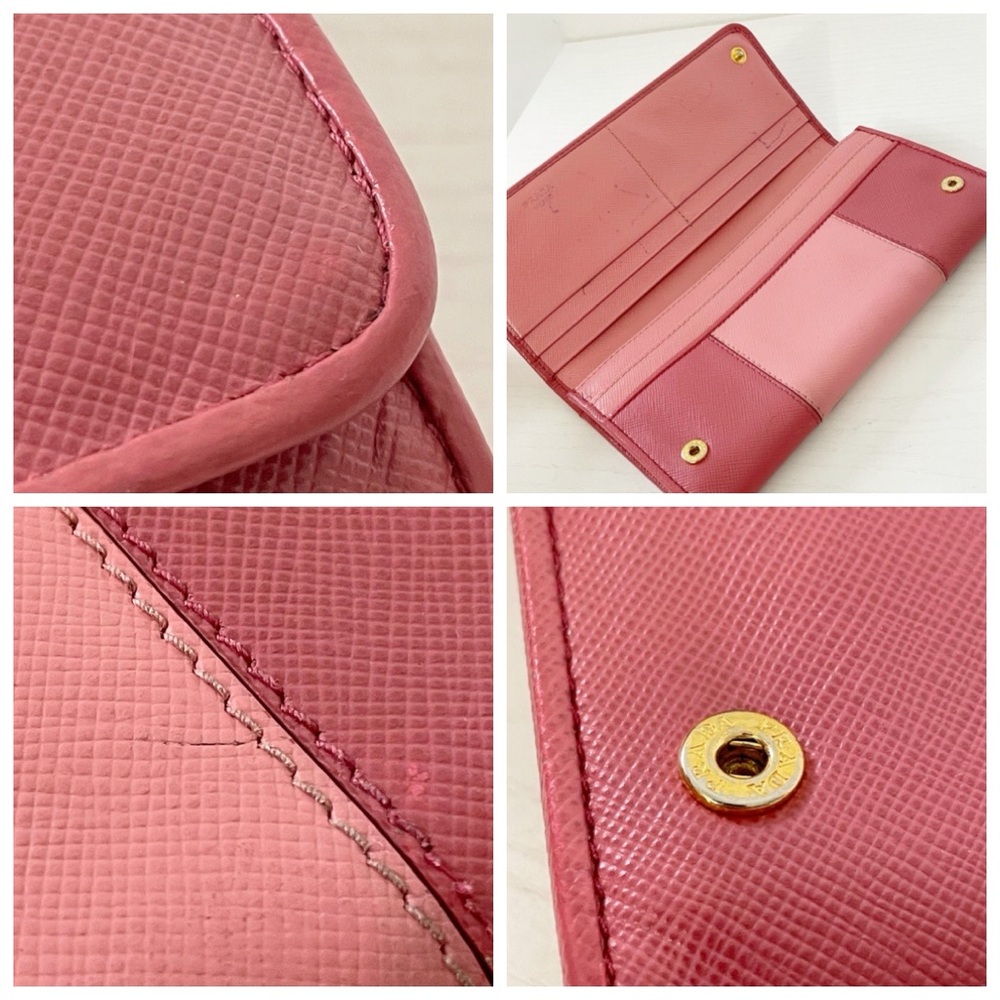 Prada pink saffiano leather two tone stripe gold hardware long wallet - Picture 7 of 14